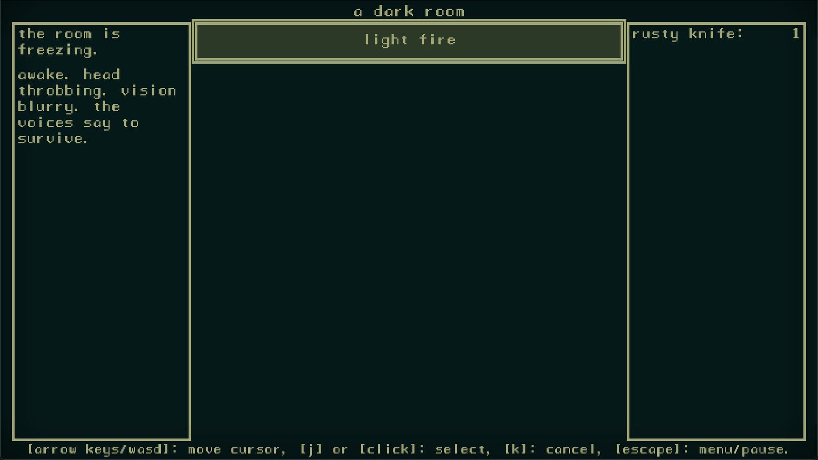 A Dark Room gameplay: the village