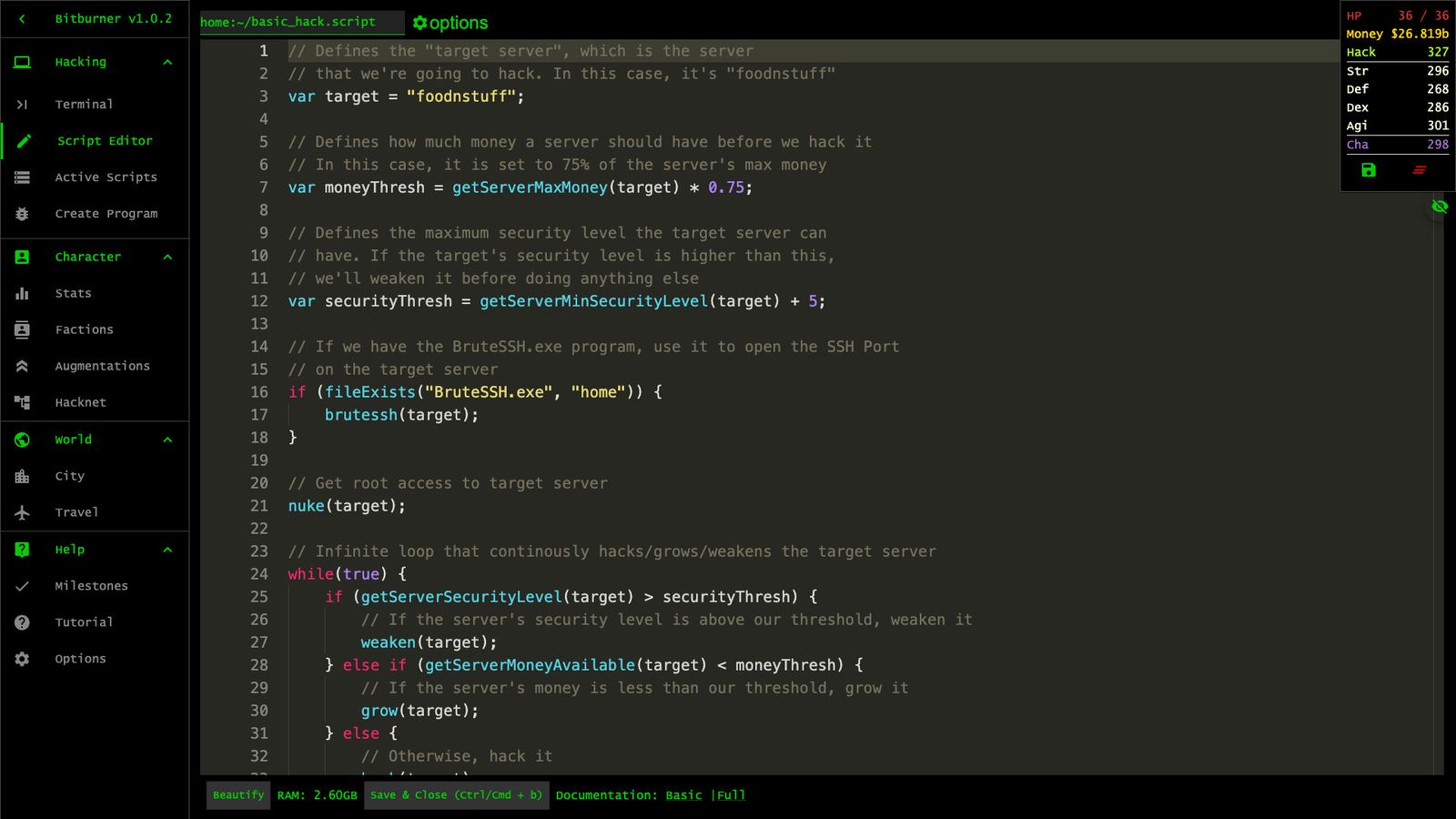 Bitburner: the terminal