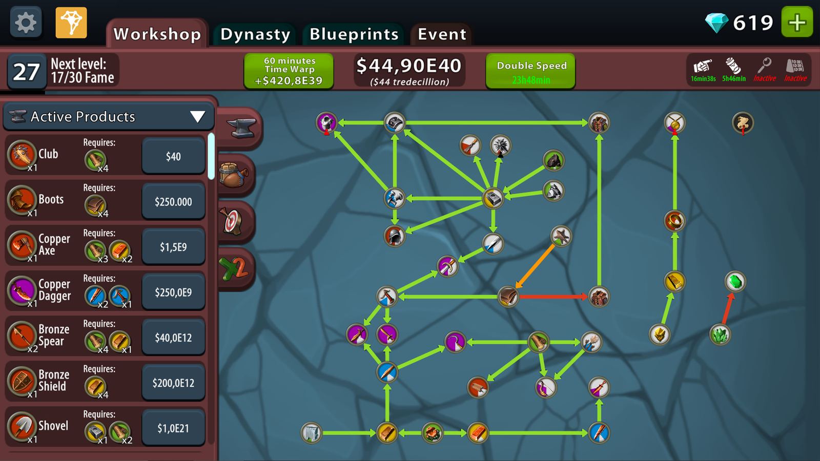 Crafting Idle Clicker gameplay: the production line