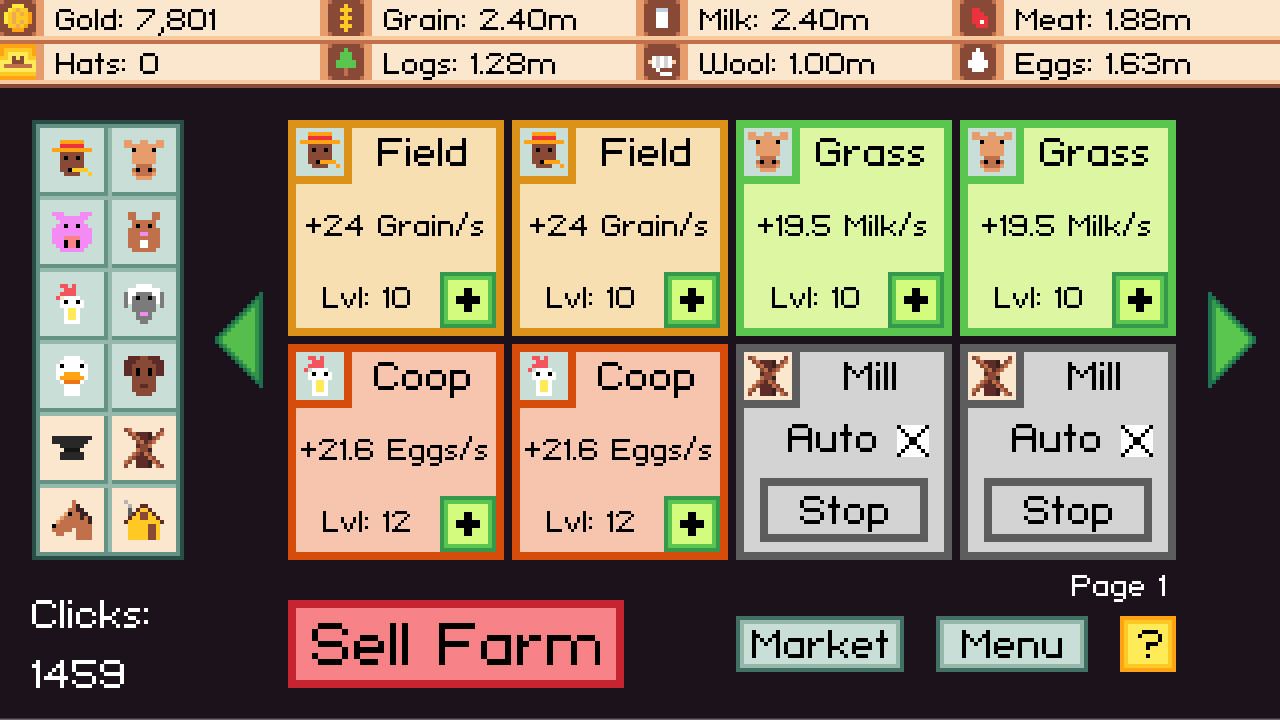 Critter Clicker gameplay: the farm