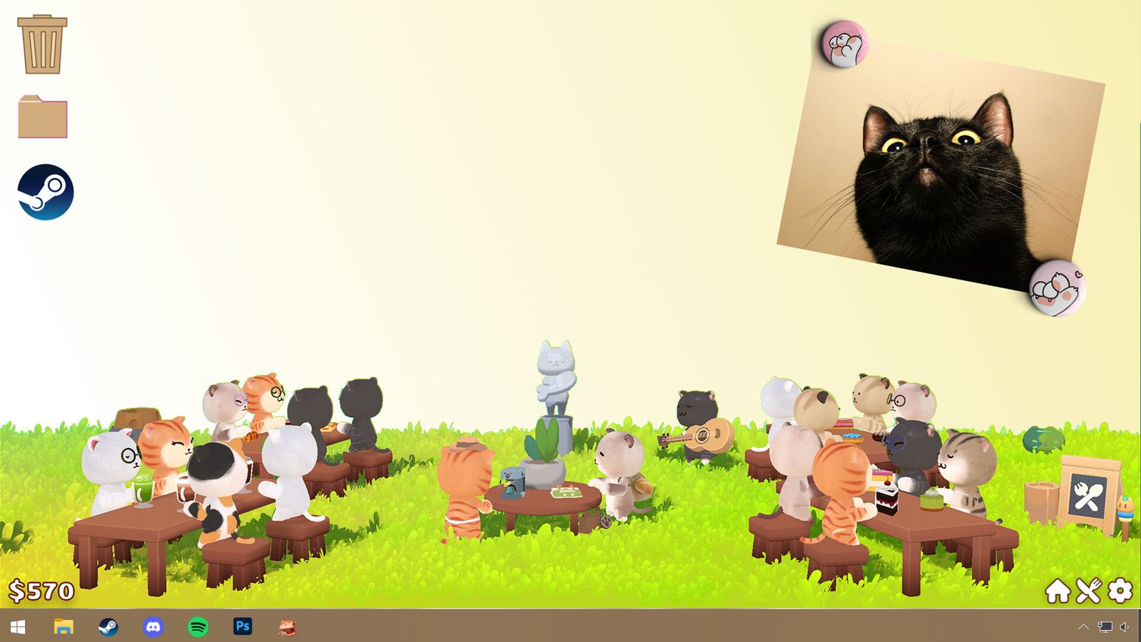 Desktop Cat Cafe gameplay: staff and customers