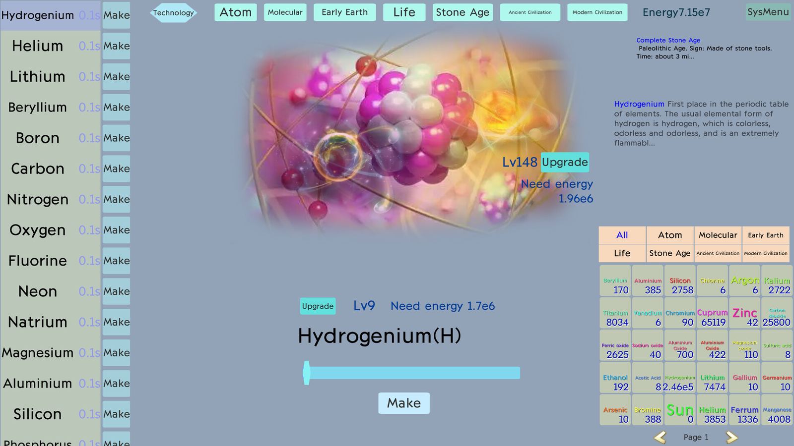 From Atom to Modern gameplay: the element unlock chain