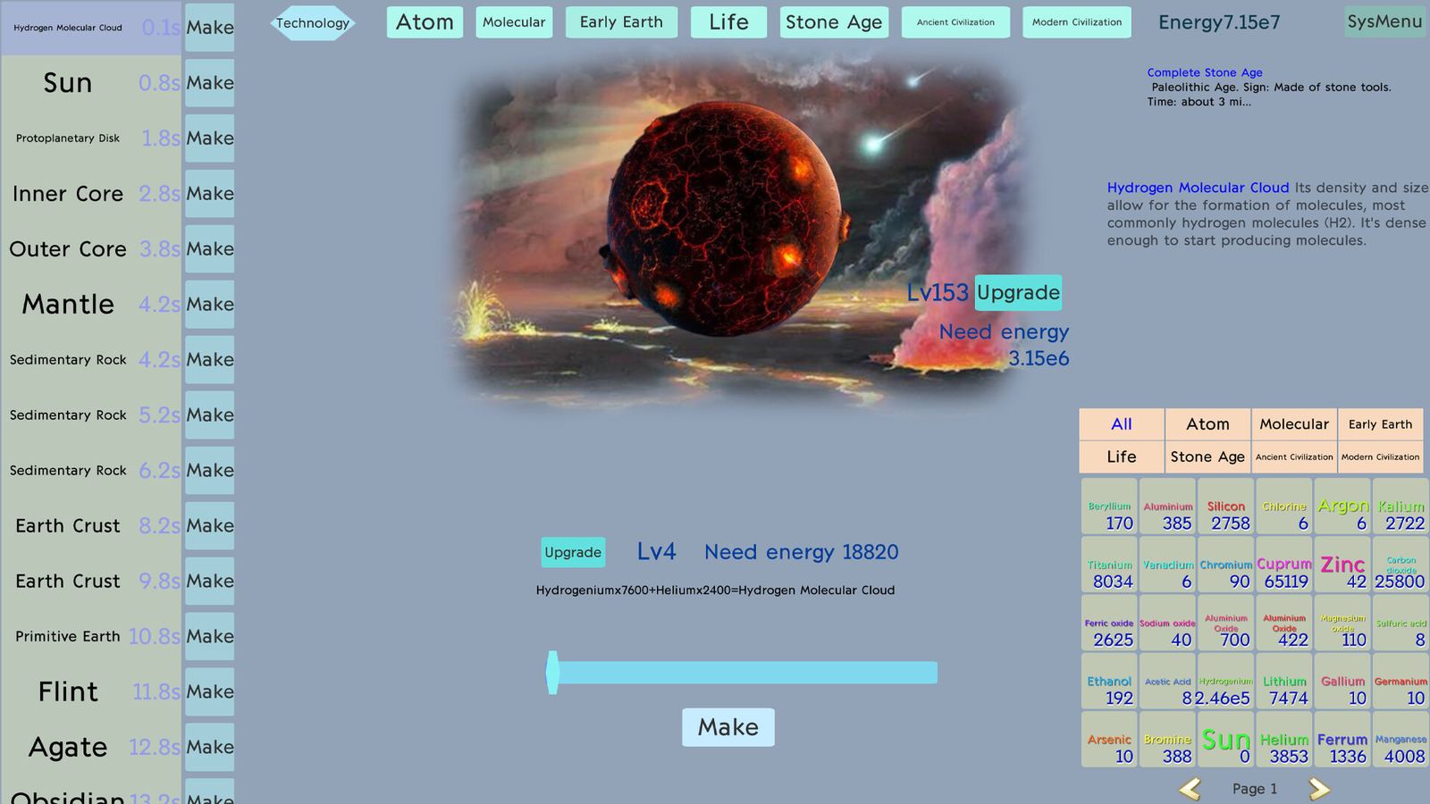 From Atom to Modern gameplay: earth and life stages