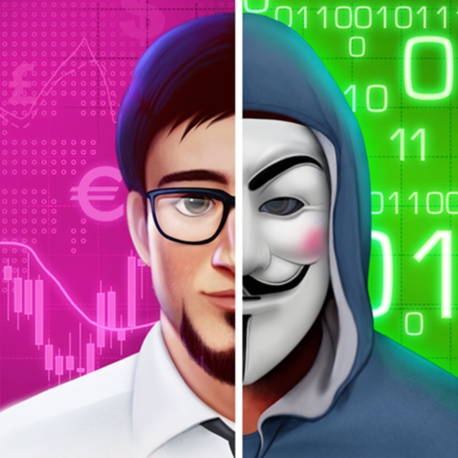 Hacker or Dev Tycoon? Clicker key art