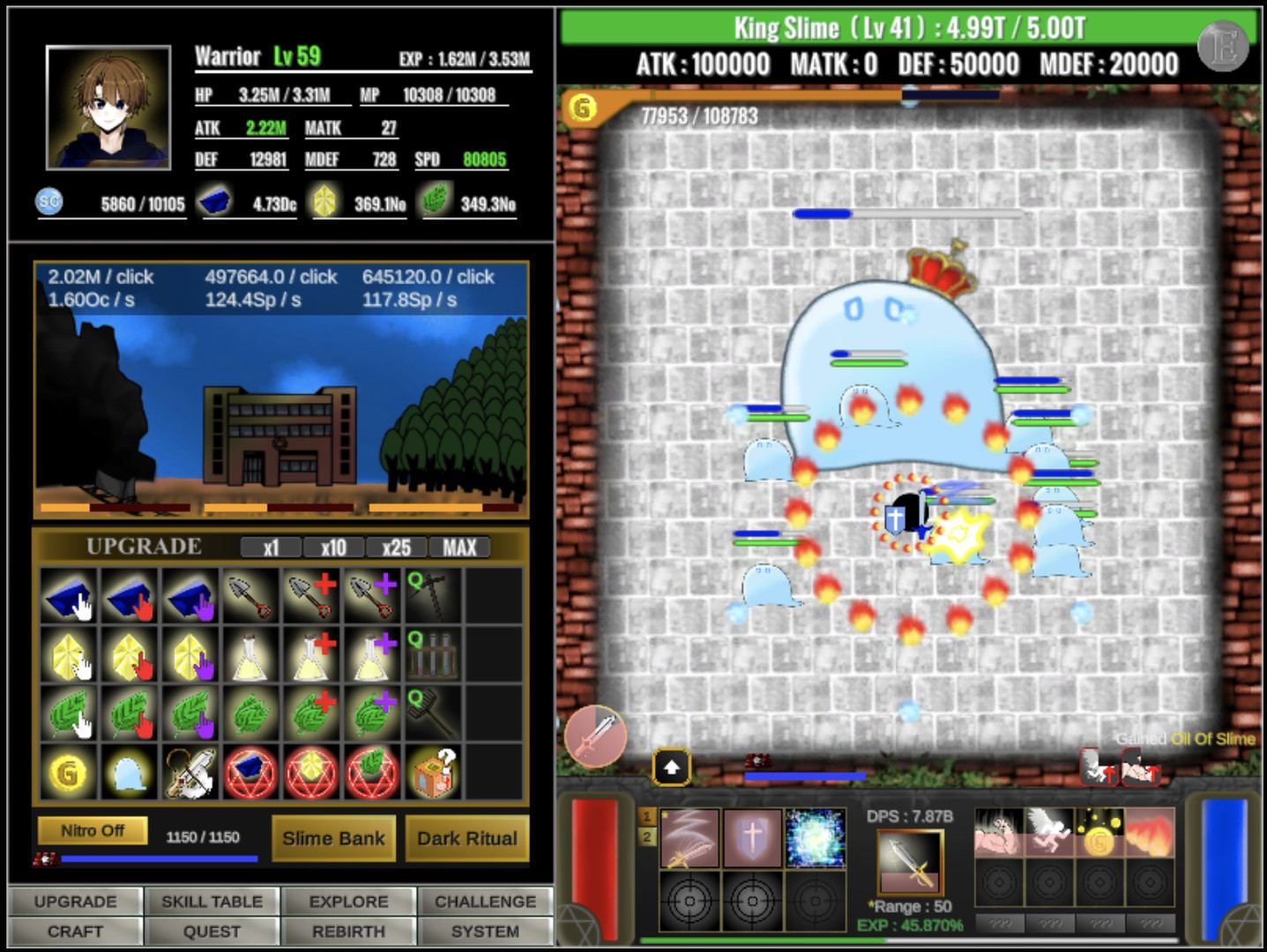 Incremental Epic Hero screenshot showing the anime battle field
