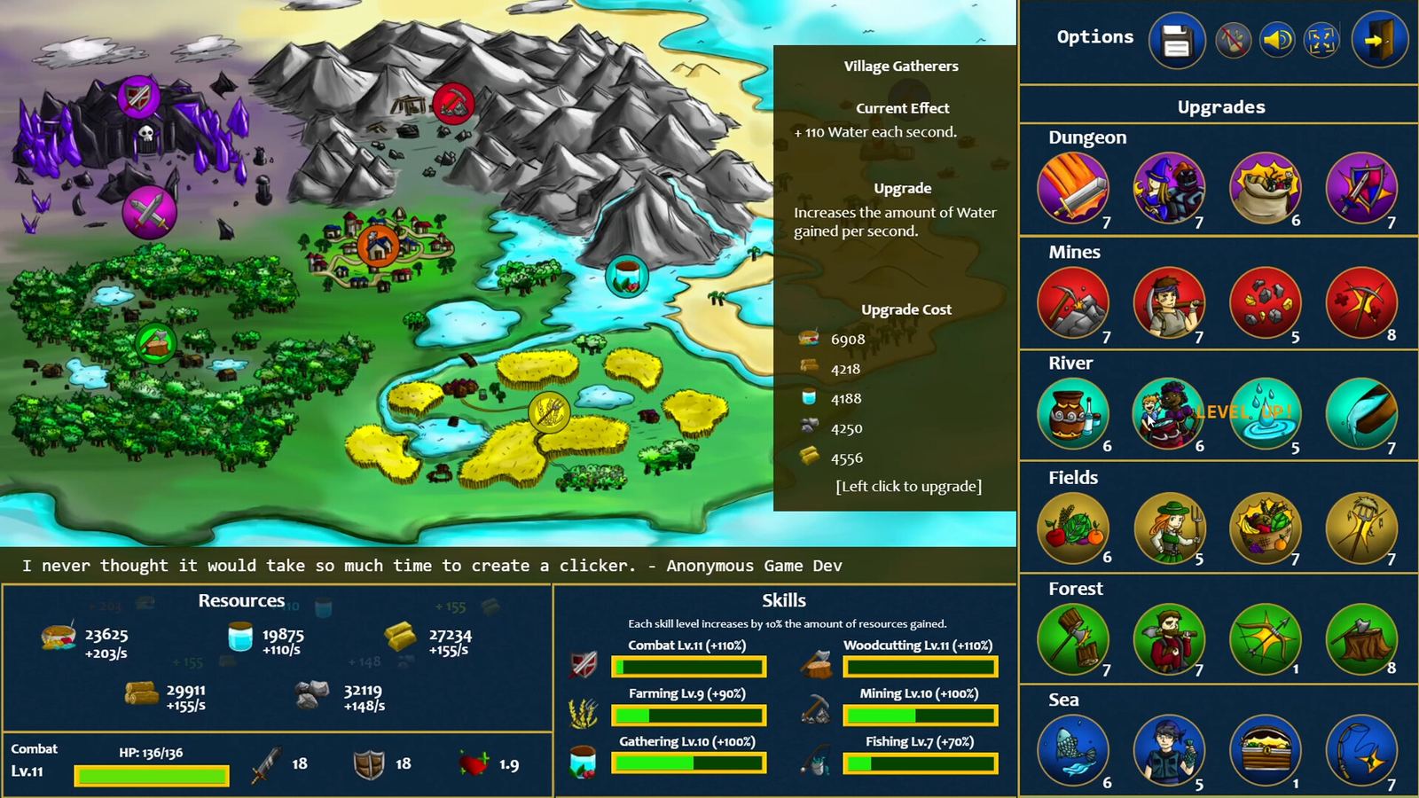 Just A Village Clicker gameplay: dungeon combat