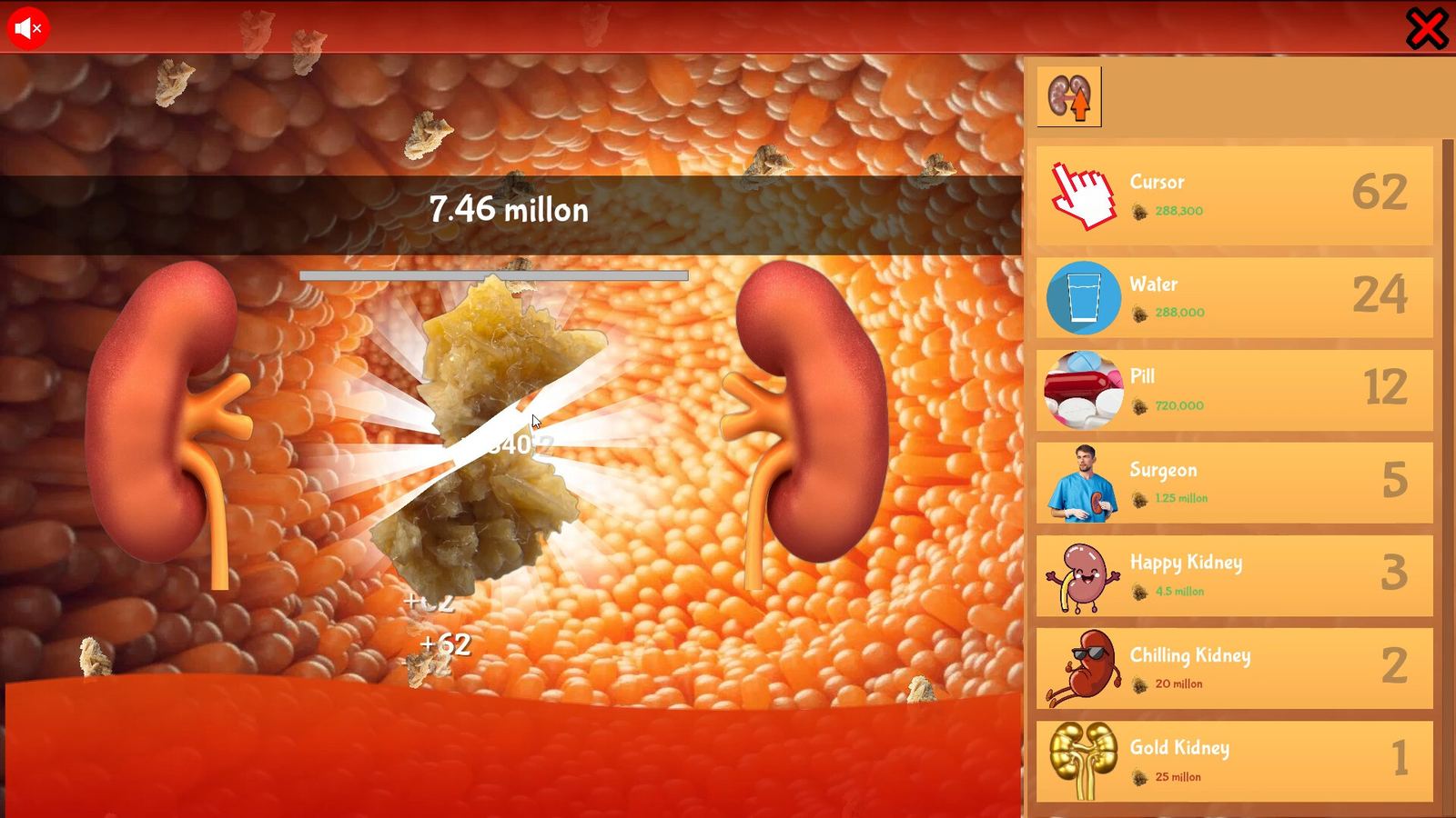 KIDNEY STONE Clicker gameplay: power-ups