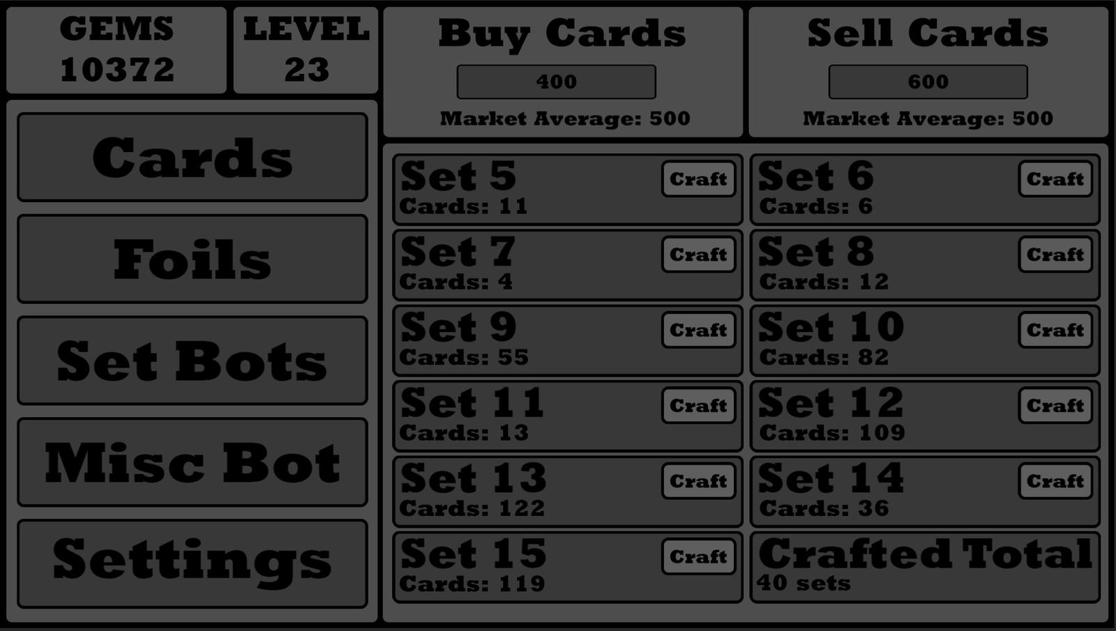 Level Up Simulator card market