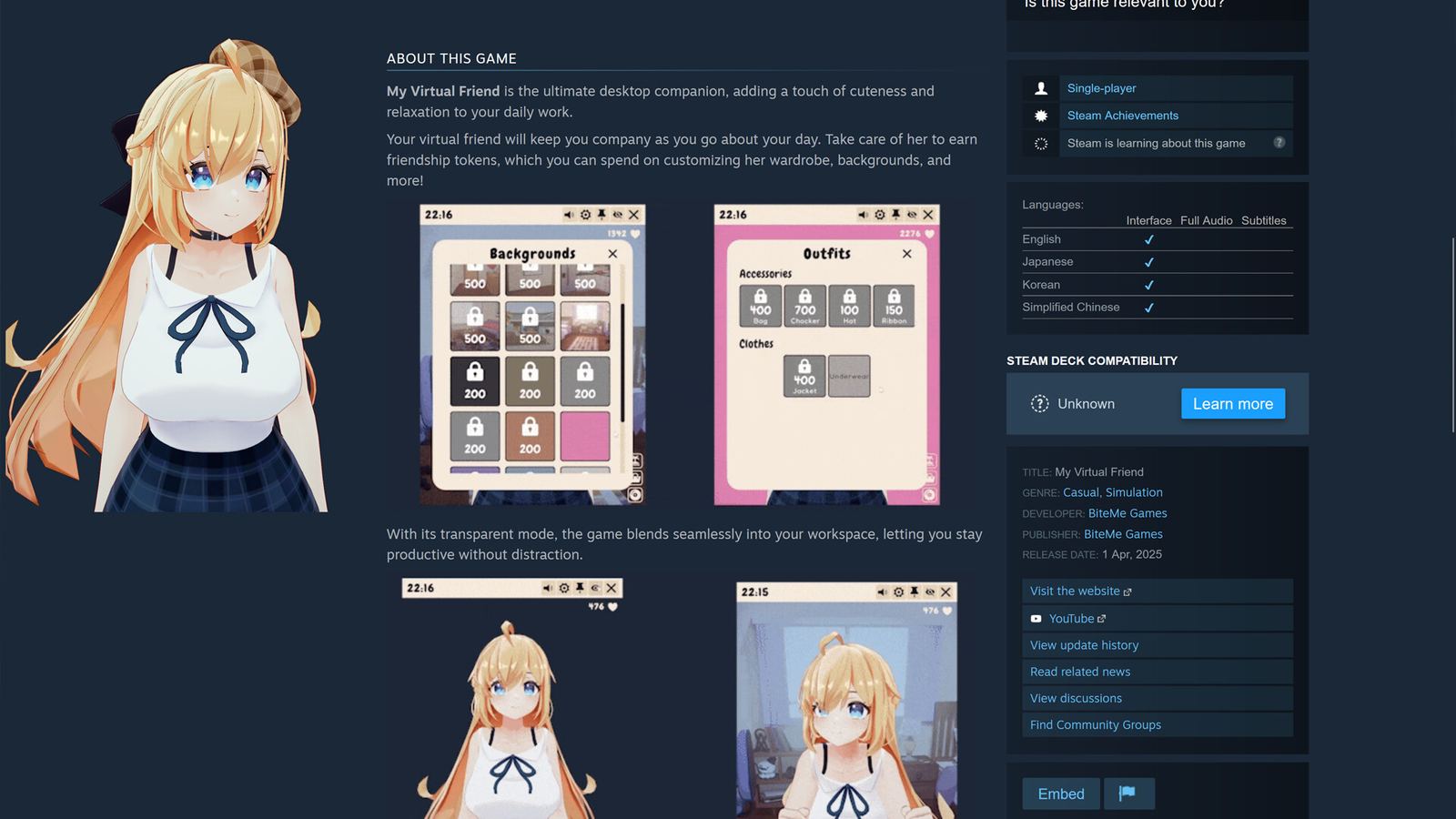 My Virtual Friend gameplay: desktop companion on screen