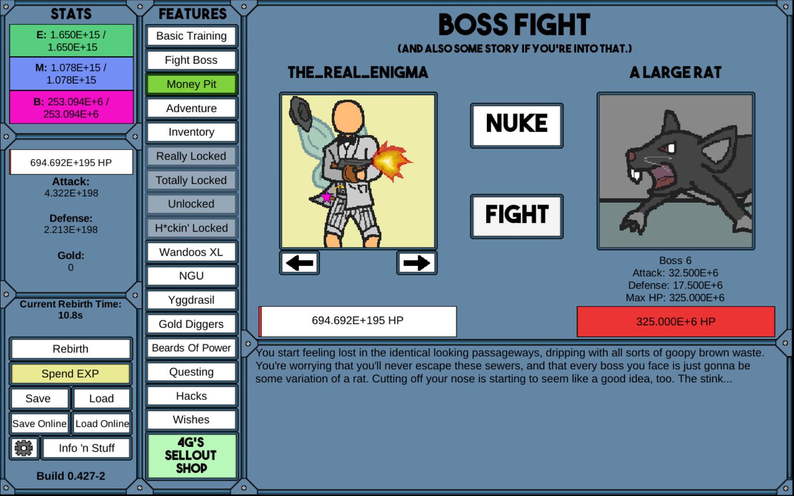 NGU IDLE gameplay: stat training and comedy progress bars